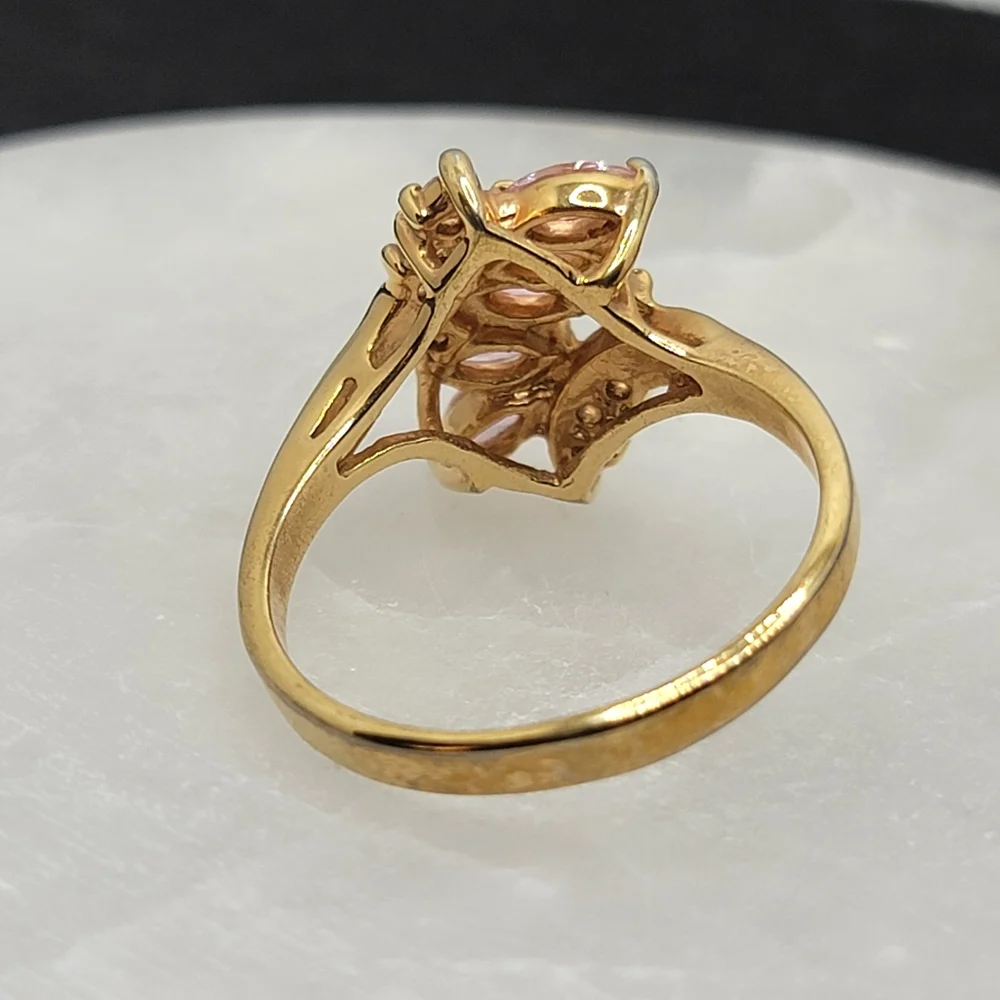 Vintage Bypass Marquise Pink Gem Simulated Diamond Gold Tone Ring - Picture 3 of 10